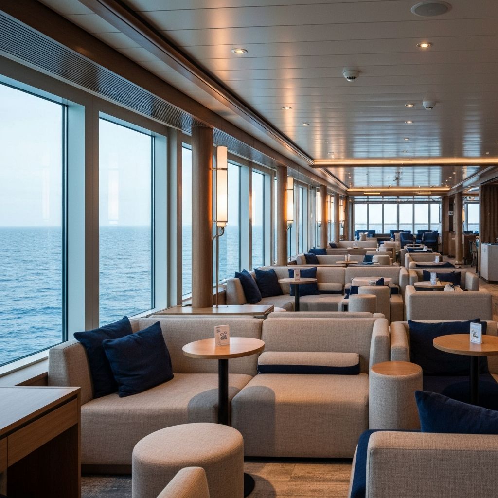 Премиальный лаунж внутри лайнера с панорамным видом